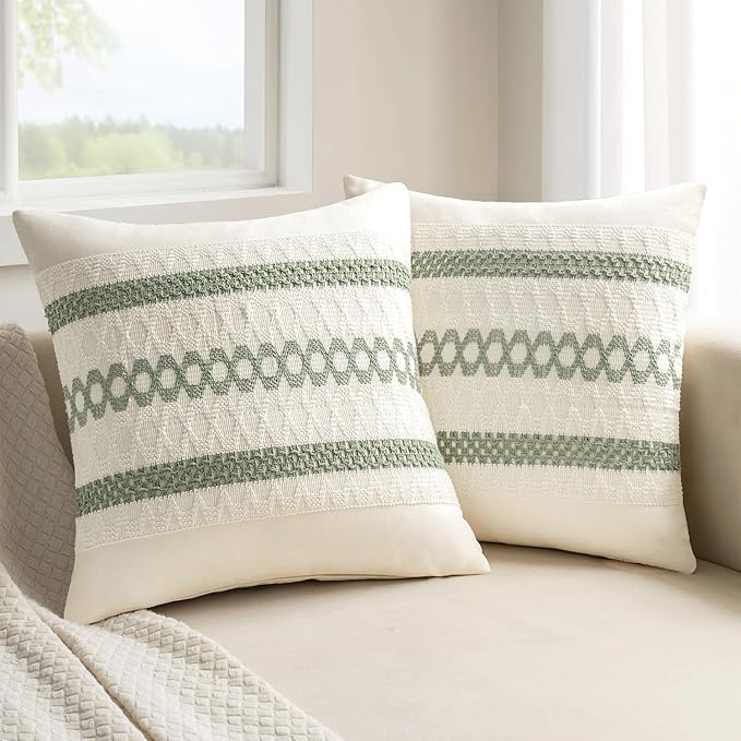 MIULEE Set of 2 Sage Green Boho Decorative Pillow Covers 26x26 Inch Farmhouse Rustic Couch Throw Pillows Modern Summer Cotton Cushion Covers Retro Cute Macrame Woven Home Decor for Bed Sofa Chair