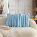 Neelvin Blue Faux Fur Cozy Soft Striped Decorative Throw Pillow Covers 12x20 inch Set of 2,Velvet Pillowcase Cushion Case for Sofa Couch