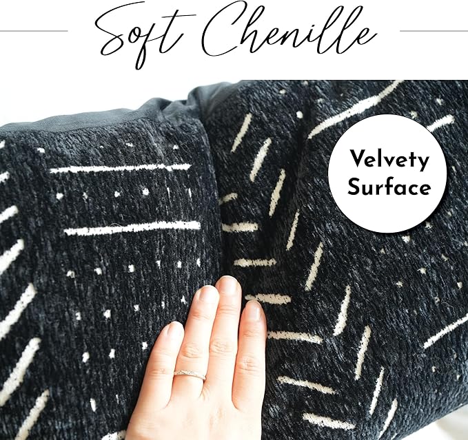 BlissBlush Black Decorative Lumbar Throw Pillow Covers 12X20, Set of 2, Boho Farmhouse Cushion Cover, Soft Accent Pillowcase for Couch Sofa Bed Living Room Home Décor