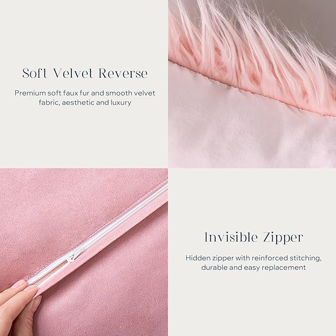 Phantoscope Pack of 2 Faux Fur Solid Throw Decorative Pillow Cover Cushion Covers Luxury Soft Decorative Pillowcase Fuzzy Pillow Covers for Bed/Couch,Pink 20 x 20 Inches