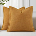 decorUhome Decorative Outdoor Throw Pillow Covers 20x20 Set of 2, Square Linen Rustic Neutral Farmhouse Euro Pillow Covers with Stitched Edge for Couch, Sofa, Living Room, Bronze Gold