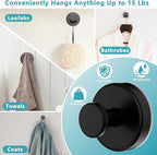Suction Cup Hooks for Shower,Removable No Drill Towel Hooks,Upgraded 15 lbs Strong Suction hooks for Bathroom Tile,Shower Wall,Glass Door,Kitchen-Loofah,Coat,Stainless Waterproof-Matte Black 2 Pcs