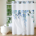QiyI No Hook Shower Curtain with Snap in Fabric Liner, Blue Eucalyptus Shower Curtain with See Through Top Window, Waterproof Washable Cloth Ringless Shower Curtain Set for Bathroom, 72 x 87