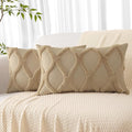 decorUhome Throw Pillow Covers 12x20 Inch Set of 2, Soft Plush Faux Fur Wool Lumbar Khaki Couch Pillow Covers, Decorative Neutral Pillow Cases for Bed Sofa Living Room Home Decor