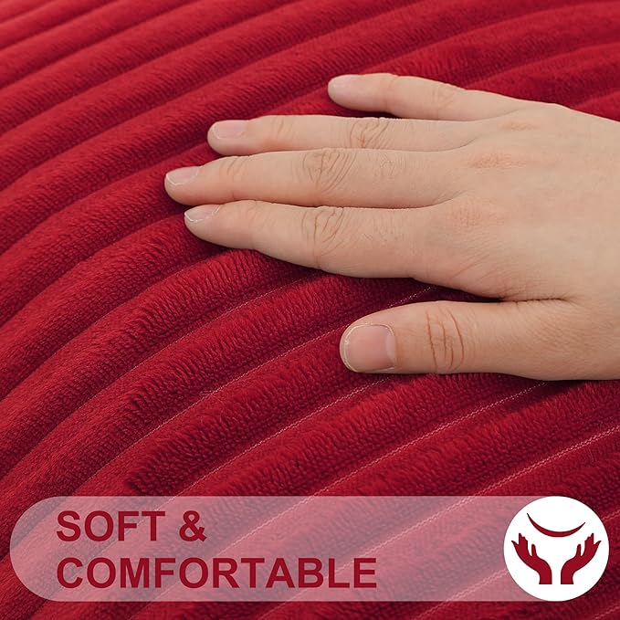 Simmore Decorative Throw Pillow Covers 22x22 Set of 2, Soft Natural Plush Flannel Double-Sided Fluffy Couch Pillow Covers for Sofa Living Room, Red