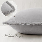 MIULEE Decorative Throw Pillow Covers Neutral Linen Fringe Throw Pillows Set of 2 Light Grey Boho Farmhouse Cushion Covers with Tassels for Couch Sofa Bed Living Room Spring Home Decor 18x18 Inch