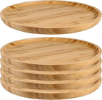 JOIKIT 5 Pack 12 Inch Bamboo Round Platter, Fine Polished Round Wood Plates Bamboo Serving Tray for Holding Fruit, Bread, Cheese, Nut, Coffee, Tea, Plant Saucer