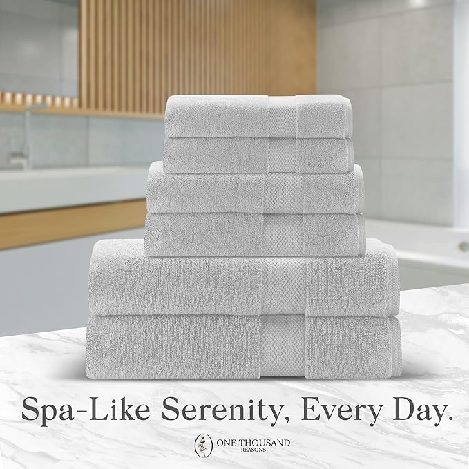 Premium Staple Cotton Bathroom Towel Set - Gray 600 GSM 6-Piece Luxury Bath Towel Set 1 Stripe - 2 Bath Towels, 2 Hand Towels & 2 Washclothes Set - High Absorbent & Quick Dry for Gym, Spa, Hotel