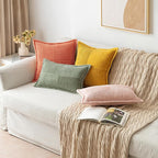 MIULEE Decorative Throw Pillow Covers for Couch Bed Livingroom 16x16 Inch Set of 2 Light Olive Green Boho Accent Throw Pllows Broadside Striped Patchwork Soft Corduroy Summer Pillowcases