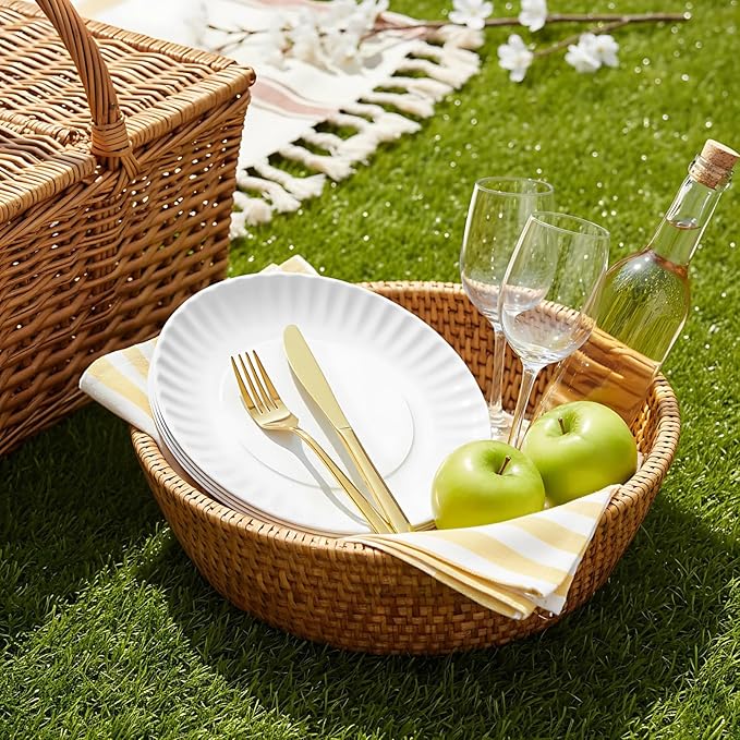 TP Melamine Dinner Plates Set of 8, 8" Salad Dessert Plates and 10.5" Dinner Plates, Dinnerware Set for 4, Indoors and Outdoors, White