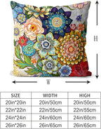 Snycler Boho Floral Throw Pillow Covers Set of 2 Colorful Boho Flower Decorative Cushions Pillowcase for Bedroom Sofa Home Decor, 24x24 Inch, Velvet, Short Plush