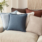 Foindtower Set of 2 Decorative Linen Fringe Throw Pillow Covers Cozy Farmhouse Cushion Cover with Tassels Accent Pillowcase for Couch Chair Sofa Bed Living Room Home Decor,22×22 Inch,Dark Blue