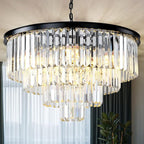 Black Modern Crystal Chandelier, 4-Tier Round Flush Mount Ceiling Light Fixtures Height Adjustable Pendant Lighting for Dining Room Living Room Bedroom Kitchen Hotel Foyer