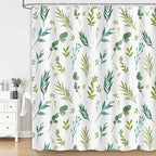 Green Leaves Shower Curtain, Watercolor Plant Floral Eucalyptus Leaf Bathroom Shower Curtain Sets, Botanical Decor Rustic Nature Art Boho Fabric Bath Curtain with Hooks 72x72 Inch