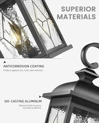 FEMILA 3-Light Outdoor Wall Light, 26" Large Exterior Wall Lantern with Water Ripple Glass, Porch Light for Entryway, Patio, Garage, and Doorway, E12 Base, 4FD54B-L SD BK