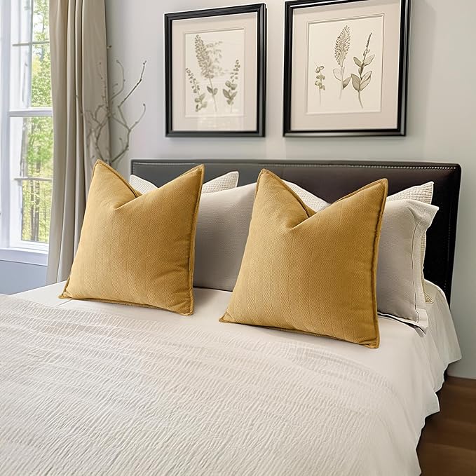 MIULEE Pack of 2 Gold Decorative Pillow Covers 20x20 Inch Soft Chenille Luxurious Couch Throw Pillows Farmhouse Cushion Covers with Elegant Design for Sofa Bedroom Living Room Home Decor
