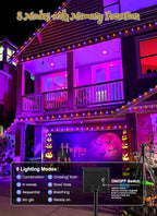 Brightown 4 Pack Solar Halloween String Lights, Total 184FT 480 LED Solar Lights Outdoor Waterproof Black Wire with 8 Modes, Solar Fairy Light for Garden Yard Patio Party Decors, Orange and Purple