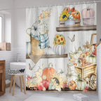 Fall Pumpkin Shower Curtain Autumn Leaves Sunflower Farmhouse Harvest Thanksgiving Bathroom Curtains Waterproof Polyester Fabric Bath Curtain 72 x 72 Inch with 12 Plastic Hooks