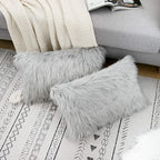 WLNUI Set of 2 Light Grey Christmas Decorative Lumbar Pillow Covers New Luxury Series Merino Style Faux Fur Fluffy Throw Pillow Covers Fuzzy Cushion Case for Sofa Bedroom Home Decor 12x20 Inch