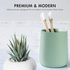 Matte Sage Green Toothbrush and Toothpaste Holder and Cup for Bathroom Vanity and Countertop, Round Organizer for Electric Toothbrushes, Floss, Razors, Cotton, and Mouthwash