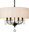 Black Drum Chandelier Modern Crystal Chandelier 4-Lights Drum Shade Beige Linen 17.75“ Chandelier Light Fixture for Bedroom,Dining Room,Living Room,Kitchen Island, E12,Chain Adjustable