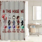Halloween Horror Bathroom Decor Set with Creepy Cartoon Shower Curtain and Mats, 4-Piece Scary Bathroom Sets, Waterproof Curtain with Hooks, Non-Slip Rug Set for Spooky Decor