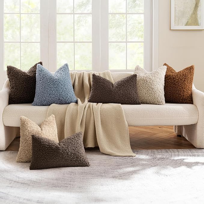 MIULEE Pack of 2 Throw Pillow Covers 12x20 Inch Neutral Chocolate Faux Fur Decorative Sherpa Pillow Covers Fuzzy Accent Soft Sheepskin Fleece Cushion Cases for Boho Home Decor Couch Living Room Bed