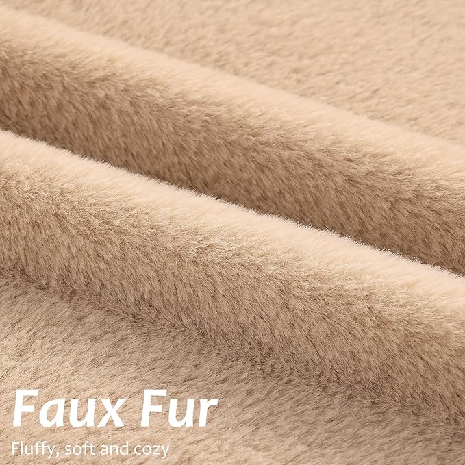 Pallene Faux Fur Plush Throw Pillow Covers 22x22 Set of 2, Soft Fluffy Couch Pillow Covers for Living Room, Khaki