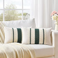 Fancy Homi Set of 2 Dark Green Boho Long Lumbar Decorative Throw Pillow Covers 12x24 Inch for Couch Bed Sofa Bedroom, Modern Farmhouse Vintage Forest Green Living Room Decor