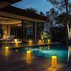 Homemory 4"x9" Outdoor Waterproof Flameless Candles with Timers and Remote Control, Battery Operated Candles, LED Plastic Candles, Dark Ivory, Set of 2