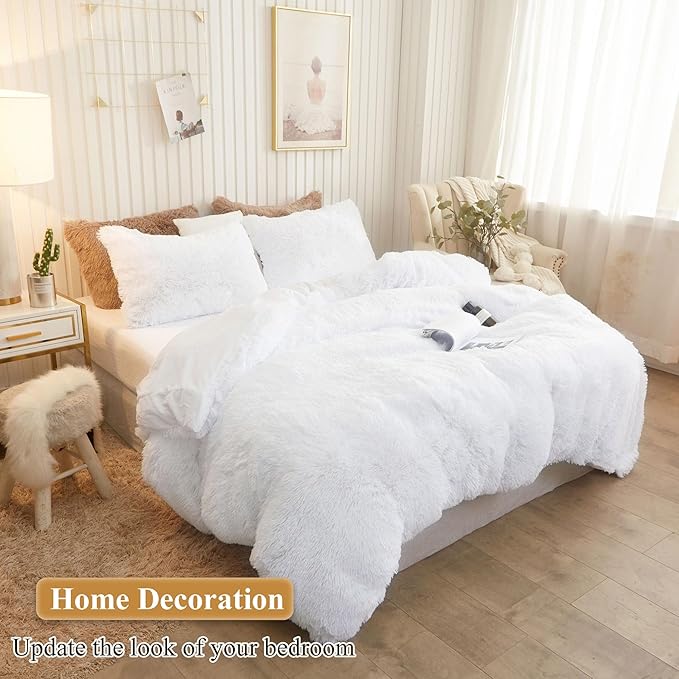 XeGe Faux Fur Throw Pillow Cases, Plush Shaggy Ultra Soft Pillow Covers, Fluffy Crystal Velvet Decorative Pillowcases, Furry Fuzzy Pillow Shams Zipper Closure, Set of 2(King, White)