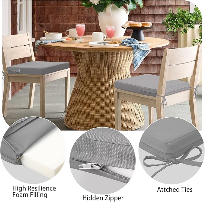 idee-home Outdoor Chair Cushions Set of 4, 17" x 16" Outdoor Seat Cushion Waterproof Patio Furniture with Ties, Dining Chair Pads