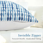 Boho Decorative Throw Pillow Covers 12x20 Inch, Chenille Tufted Pillow Cover Striped Textured Lumbar Farmhouse Accent Pillowcase for Couch Sofa Bedroom Living Room, Blue White Stripe, 2 Pack