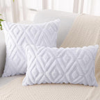 Pallene Pure White Throw Pillow Covers 16x16 Set of 2, Soft Plush Faux Fur Decorative Couch Pillow Covers for Sofa Bed Living Room Pillow Cases with 3D Diamond Pattern
