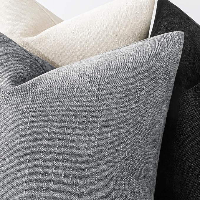 MIULEE Pack of 2 Decorative Throw Pillow Covers Soft Chenille Throw Pillows Solid Textured Cushion Covers for Couch Sofa Bedroom Living Room 20x20 Inch, Light Grey