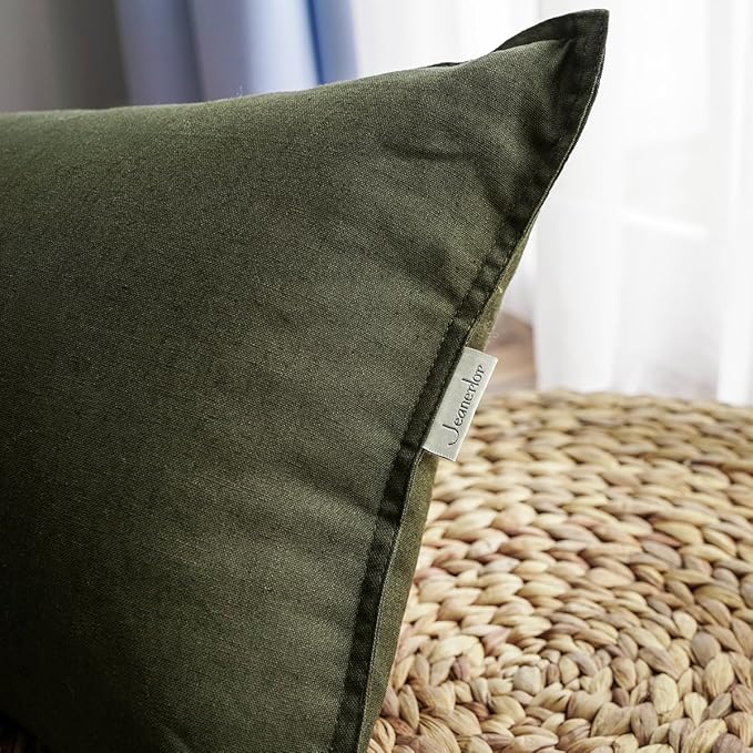 Jeanerlor SureGuard Pillowcase Cousion Cover Decor Cotton Linen with Unique Design to Embellish Study Room/House/Office, 20"x20"(50 x 50cm) Set of 2, Olive Green
