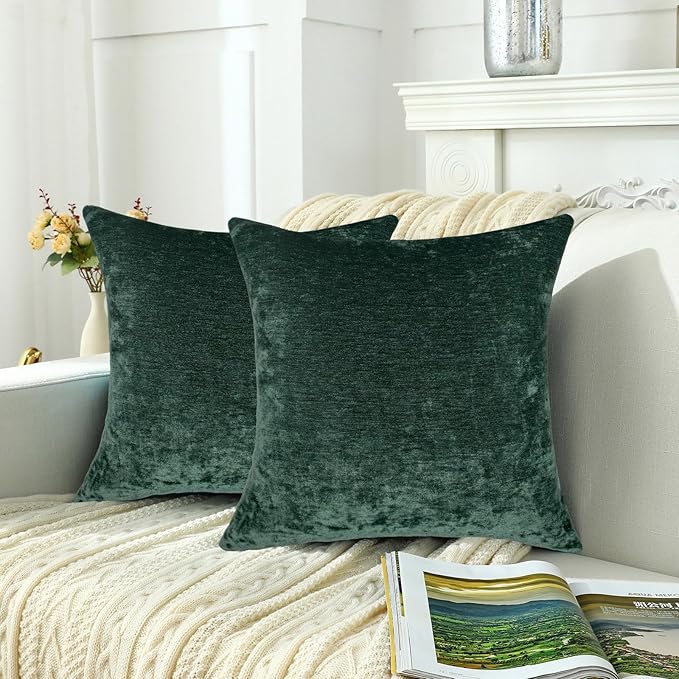 Jeneoo Hunter Green Decorative Couch Throw Pillow Covers Soft Chenille Comfy Solid Cushion Cases for Sofa Living Room Decor (Set of 1, 14 x 36 Inches)