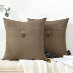 Phantoscope Pack of 2 Farmhouse Throw Pillow Covers Premium Coconut Button Vintage Linen Solid Decorative Pillow Cover for Couch Bed and Chair Coffee 20 x 20 inches 50 x 50 cm