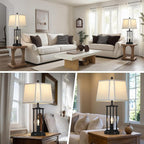 27" Tall Farmhouse Table Lamps with Bell Lampshade, Black Industrial Living Room Lamps Set of 2 with Night Light, Rustic Bedside Lamp with USB C+A Port & AC Outlet, Vintage Bedroom Lamp for Nightstand