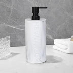 White Body Wash Dispenser Luxurious Refillable Pump Bottle with Embossed Text, Durable Construction for Bathroom and Kitchen
