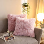 XeGe Cozy Faux Fur Throw Pillow Covers, Zippered Fluffy Cushion Covers, Shaggy Fuzzy Decorative Pillow Covers, Plush Furry Pillowcases Pack of 2 for Sofa Couch Home Decor (18''x18'', Pink Ombre)