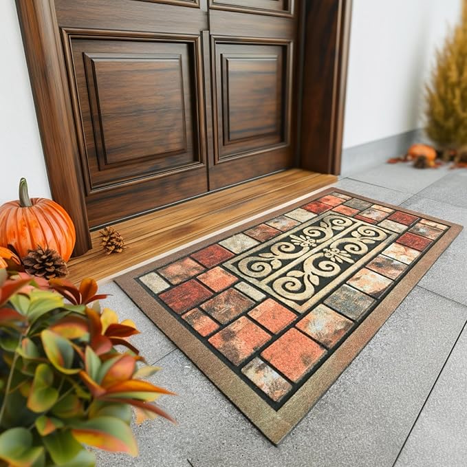 CHICHIC Door Mat Welcome Mat 18x 30 Inch Front Door Mat Outdoors for Home Entrance Outside Entry Way Doormat, Heavy Duty Non Slip Rubber Back Low Profile, Brick