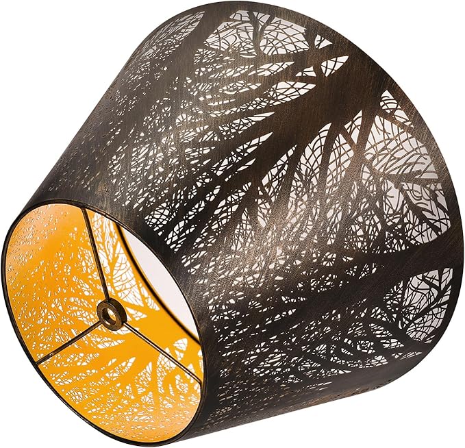 Metal Lamp Shade, ALUCSET Barrel Lampshade with Pattern of Trees Lampshades for Table Lamp, Metal Lamp Shades 7" Top x 13" Bottom x 7.8" High Spider Fitter, Bronze Gold