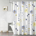 QIYI Watercolor Floral Shower Curtain, 3D Embossed Butterflies Blue Yellow Flower Bathroom Curtain, Minimalist White Cloth Bath Curtain, Waterproof Fabric Textured Shower Curtain Set with Hooks, 72x72
