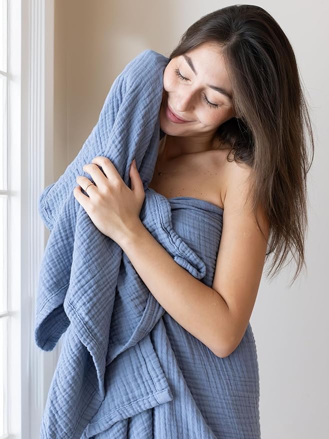 Muslin Hand Towels Pack of 4, Luxury 100% Turkish Cotton Thin Soft Quick-Dry Lint-Free Large Size Bath Hand Bathroom Towel Sets (Indigo Blue, Pack of 4 Hand Towels)