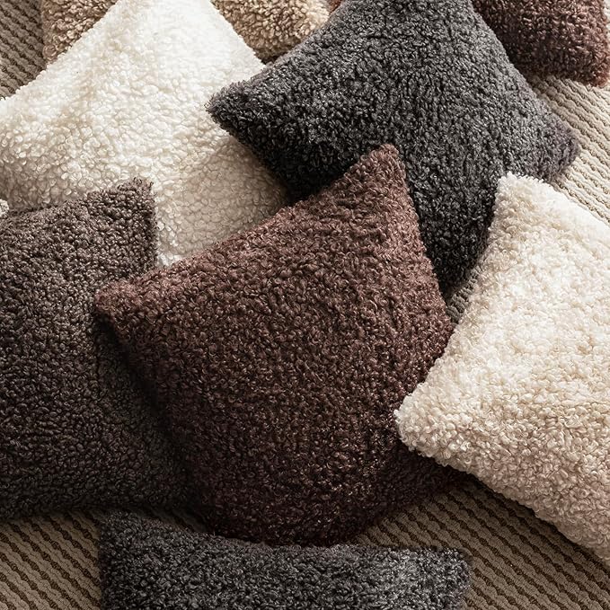 Foindtower 2 Pieces 20x20 Inch Dark Gray, Faux Fur Throw Pillow Cover Accent Sherpa Furry Pillow Covers Fuzzy Soft Pillowcases Cozy Sheepskin Decorative Fleece Cushion Case for Bed Couch Living Room