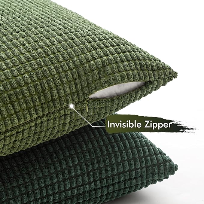 MIULEE Natural Green Pillow Covers 18x18 Inch Set of 4 Modern Nordic Neutral Throw Pillows Forest Inspired Soft Corduroy Summer Couch Pillowcases Home Decor for Sofa Living Room Bed