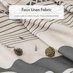 AmazerBath Boho Shower Curtain Set, Grey Shower Curtain with Tassels, Rustic Faux Linen Gray Striped Modern Farmhouse Shower Curtain with Hooks, Light Tan Toned, 72x72 Inches