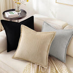 decorUhome Corduroy Black Throw Pillow Covers 18x18 Set of 2 Decorative Soft Boho Farmhouse Euro Couch Pillow Covers for Living Room Bed Sofa Broadside Striped Pillow Cases