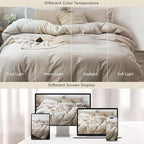 MooMee Bedding Duvet Cover Set 100% Washed Cotton Linen Like Textured Breathable Durable Soft Comfy (Heathered Tannish Linen Grey, Queen 90"x90")